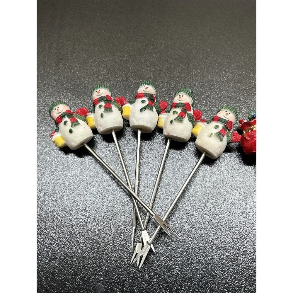 Cupcake Topper / Cocktail Pick - Snowman & Gift Sack - Set of 10